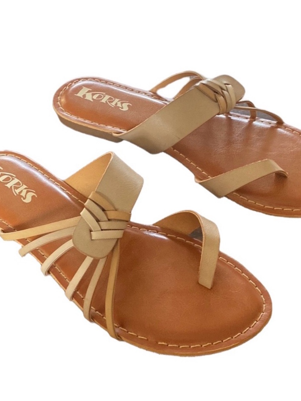 Korks Kork Ease Raine Sandals Slide Slip On Toe Loop Strappy Natural Nude 9 NEW
